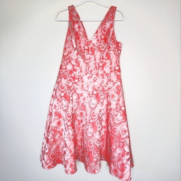 Rickie Freeman for Teri Jon Coral Floral Jacquard  Dress 12 - Picture 1 of 5